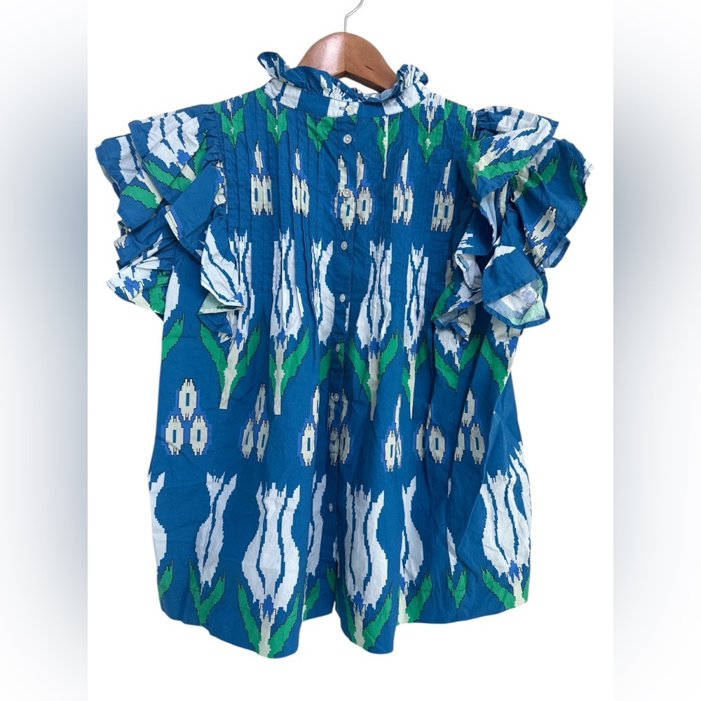 OLIPHANT PINTUCK RUFFLE TOP SUMBA BLUE - Picture 4 of 7